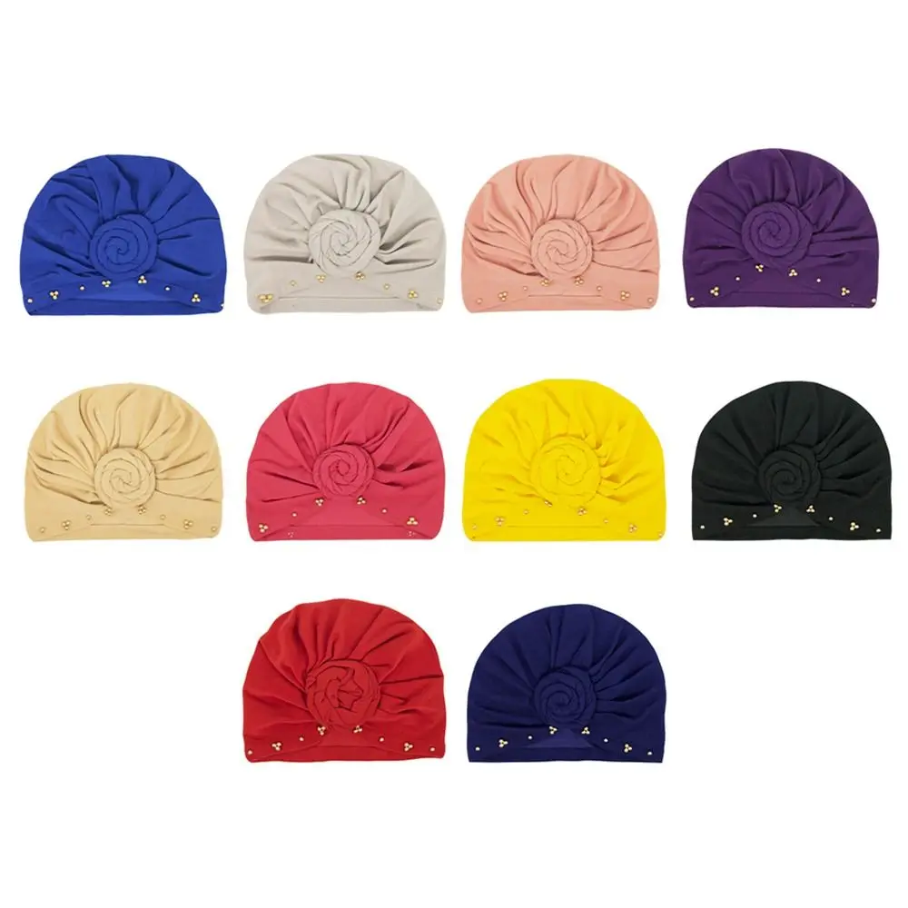 

Female Muslim Indian Arab Pure Color Pearl Indian Hats Bohemian Bonnet Turban Cap Headwear