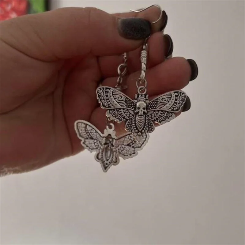Гот Эстетический Панк Стиль Мотылек Кулон Женские Индивидуальные Серьги Череп