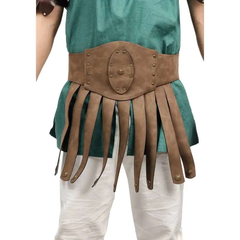 DAZCOS 2PCS Medieval PU Leather Belts Waistband Adjustable Tassel Fringe Skirt Roman Soldier Viking Cosplay Belts
