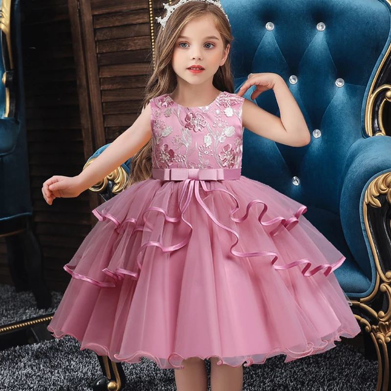 

2022 New Baby Girl Kids Cake Wedding Ceremony Dresses Teenage Girls Dress Children's Clothing Party Kids Princess Long Tulle