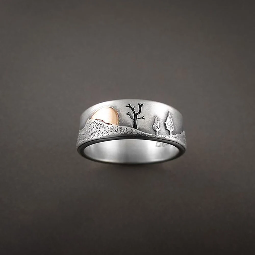

Sun Pine Tree Pattern Rings For Women Men Statement Retro Simple All-match Finger Ring Metal Accessories Jewelry Valentine Gifts
