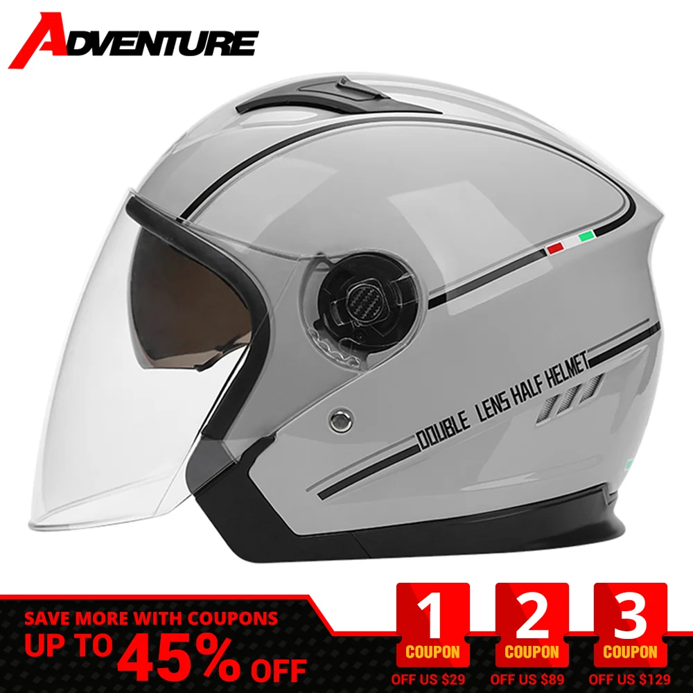 

Open Face Helmet Four Seasons Motorcycle Helmet Cascos Para Moto Double Lens Half Helmet Biker Motorbike Motocross Outdoor