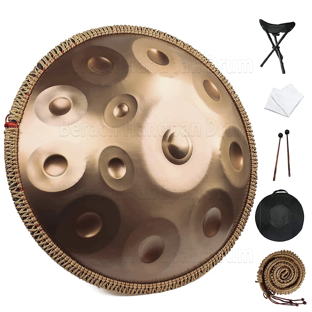 

432HZ Golden Handpan Drum 22 Inch 9/10/12 Note Steel Tongue Drum D minor tambor yoga meditation instrument beginner