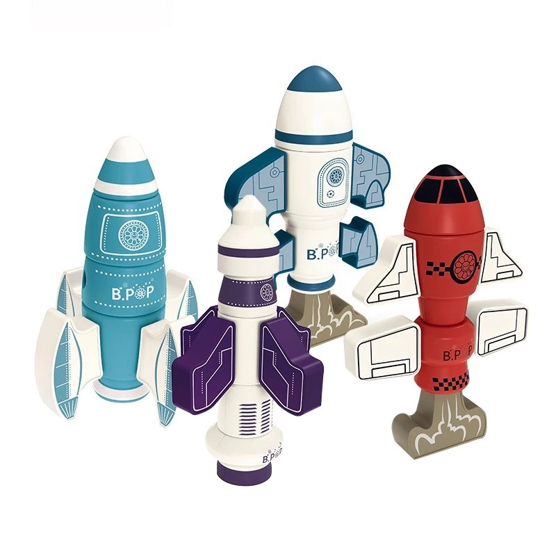 

4 PCS Kids Magnetic Rocket Puzzle Toy Parent-Child Interaction Early Education Magnetic Stacking Robots Blocks For Kids