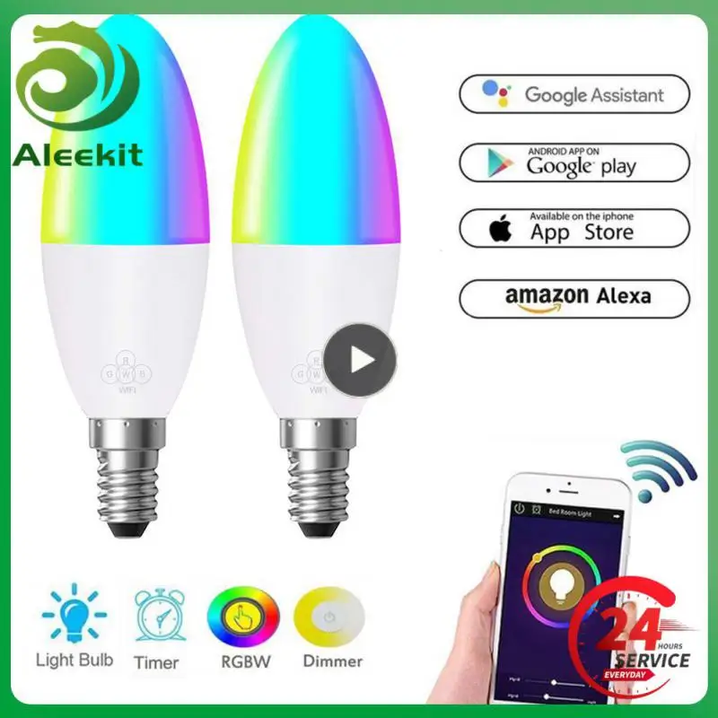 

1~8PCS Smart Life Rgb Light Remote Control Candle Bulb Wifi E14 E26 E27 B22 Smart Led Bulb Support Alexa Google Home Dimmable 6w