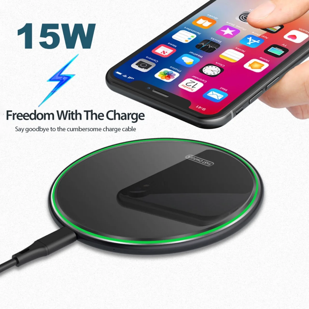 

15W Wireless Charger Fast Charging Pad Ultra Thin LED Quick Charging Portable Wireless Phone Charg For iPhone Samsung Haiwei