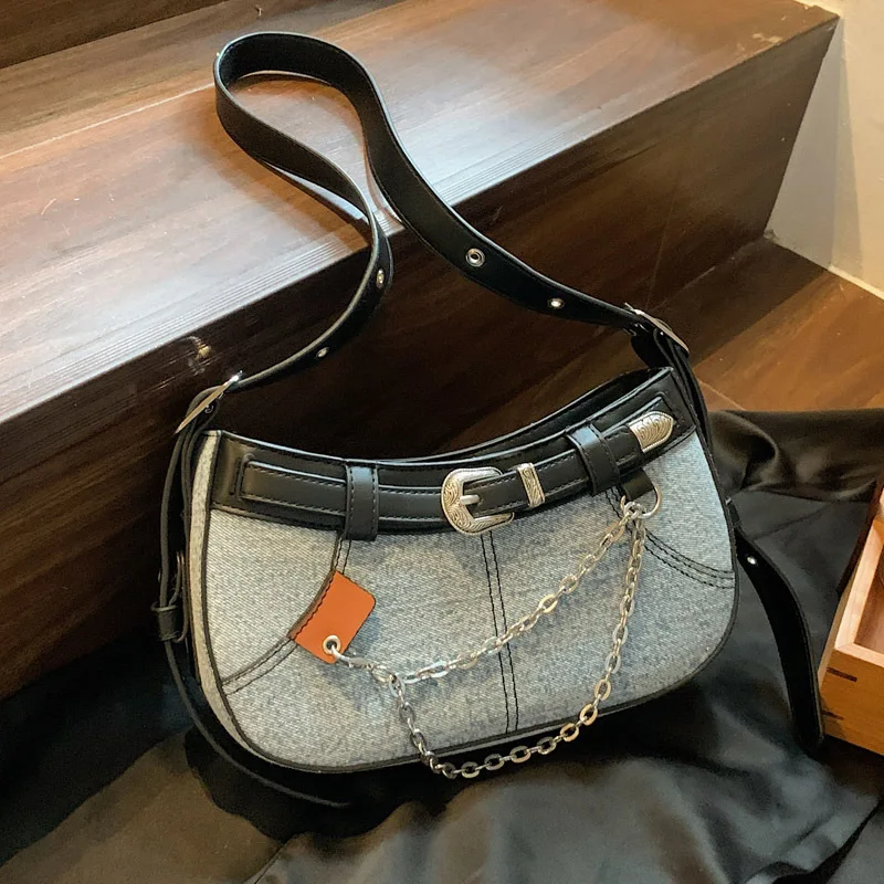 

MOODS Luxury Brand Half Moon Shoulder Crossbody Bags For Women New Designer Purses And Handbags Denim Jeans Modeling Armpit Bag