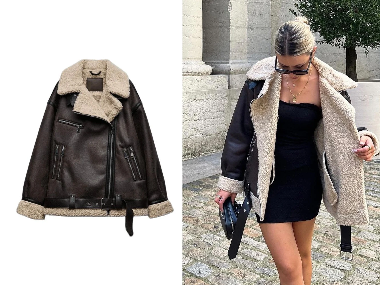 

Women's Fashion with Belt Warm Faux Shearling Jacket Coat Vintage Long Sleeve Zip Women's Jacket Chic Top Motorcycle Jacket