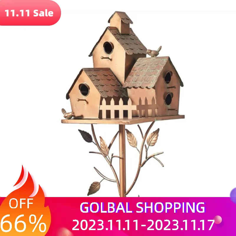 

Outdoor Ornament Lawn Yard Garden Decor Durable With Stakes Bird House Exquisite Gift Patio Metal Feeder Attractive Home