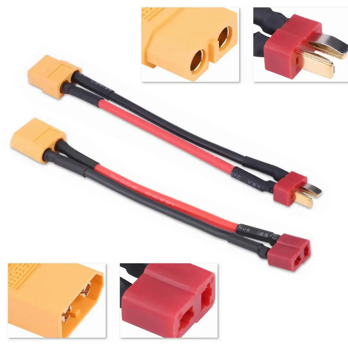 Фото Переходник XT60 к Deans T-Plug «папа-мама» Т-разъем к кабелю «мама» XT60 100 мм для Lipo батареи 14AWG RC Запчасти №1