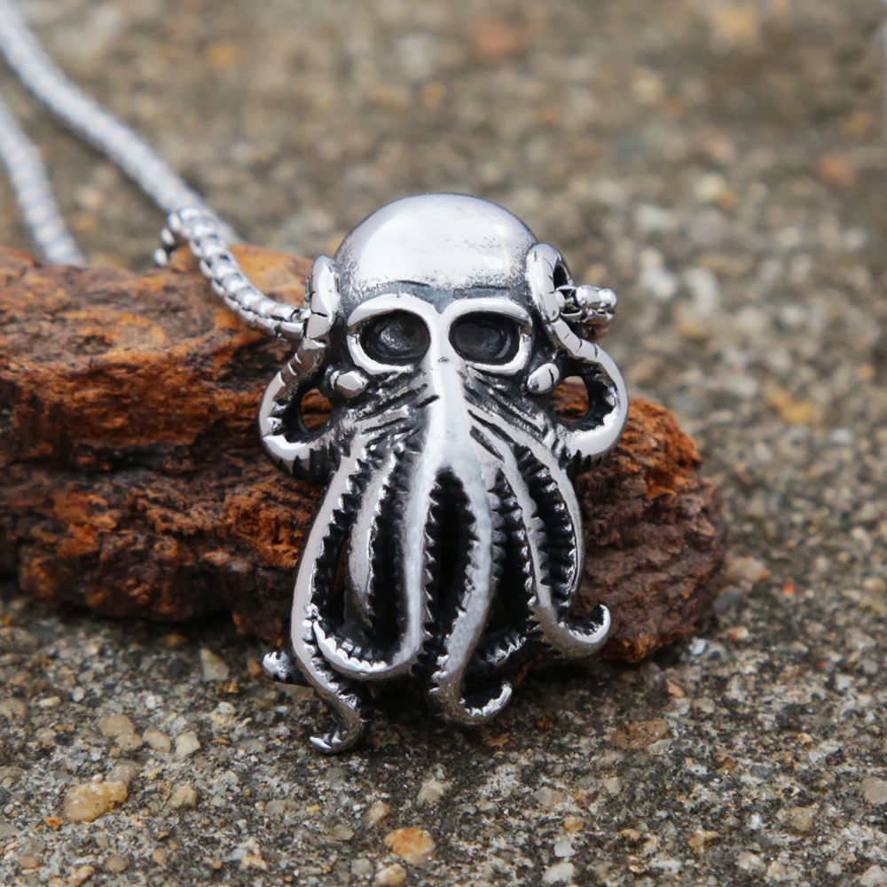 Punk Hip Hop Cthulhu Octopus Pendant Necklace Stainless Steel Men Fashion Street Rock Animal Chain Jewelry | Украшения и