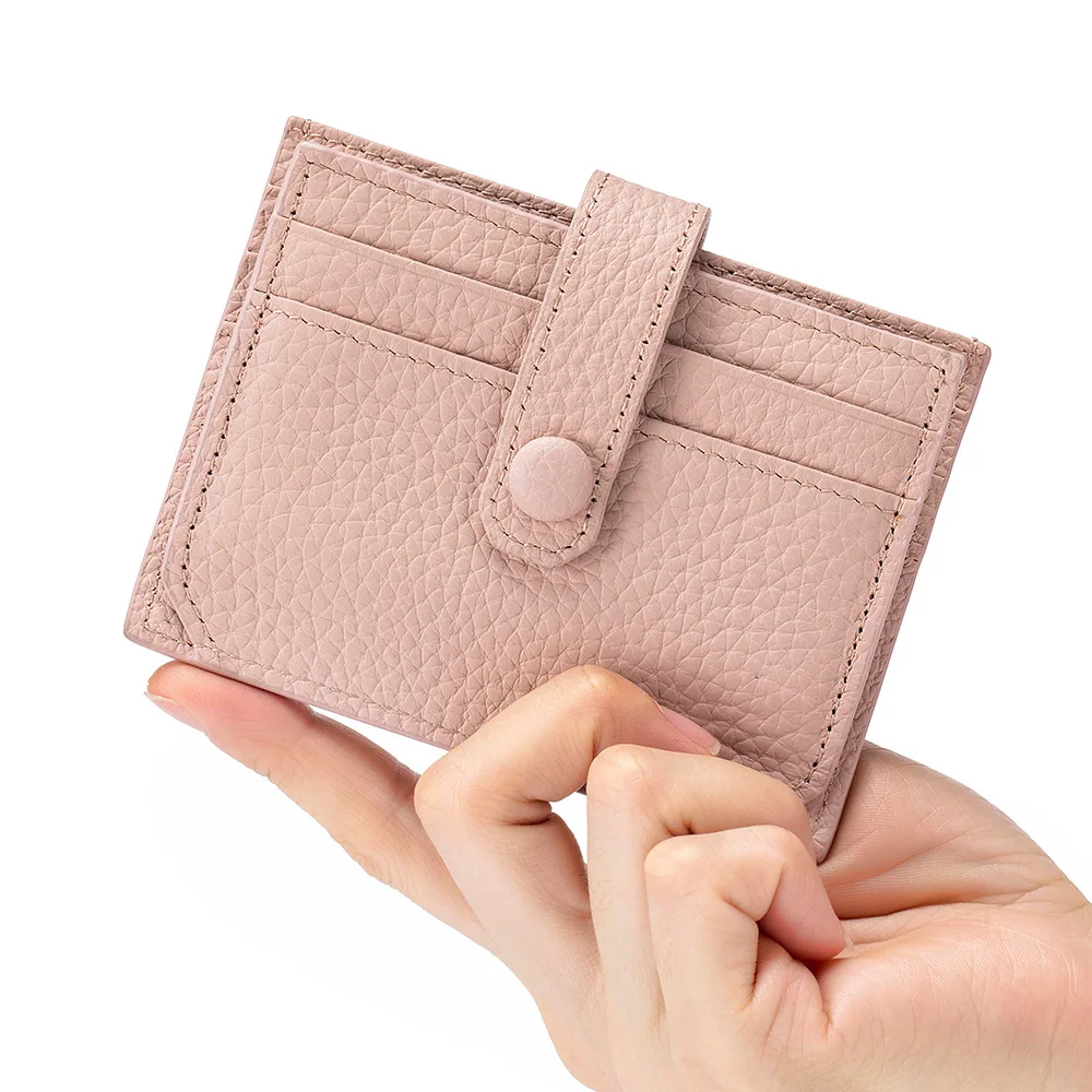 A3450 Exquisite Girls Bankcards Holder Hasp First Layer Genuine Cow Leather Simple Transparent Window Slot Style Thin Card Cases