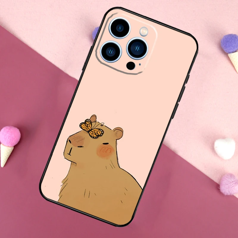 Милый чехол с капибарой для iPhone 16 15 Pro Max 11 12 13 Mini 14 Plus XR 16e задняя крышка телефона