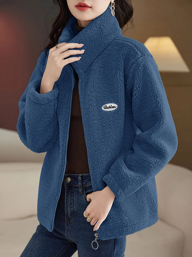 Middle-Aged Mom Autumn and Winter Fleece-lined Cotton-Padded Coat Short Polar Fleece Elderly Women clothes Th... |