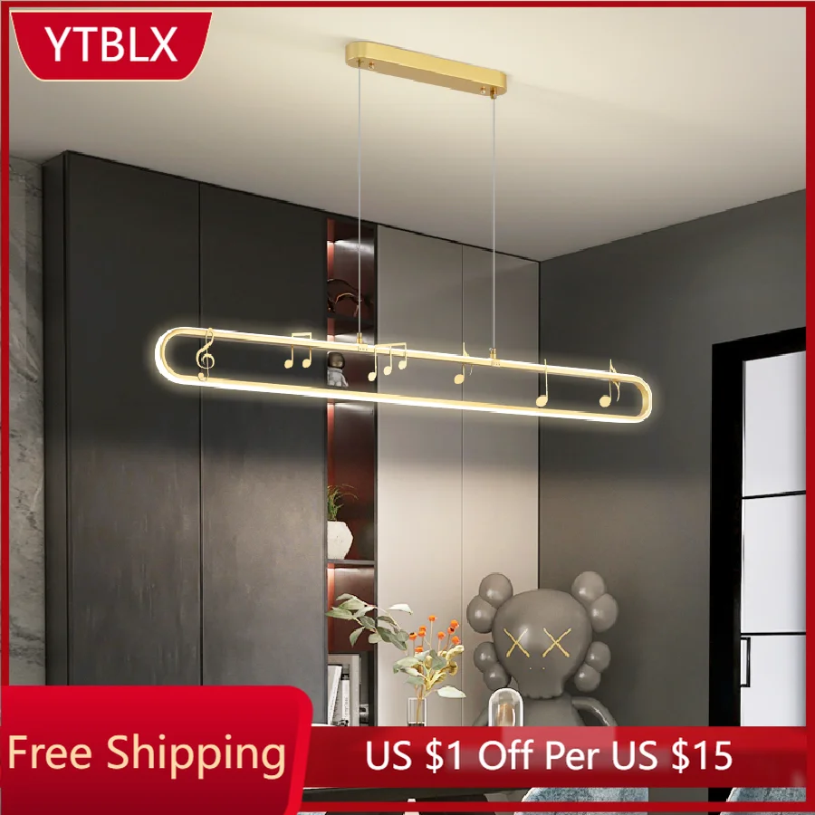 

IWP Modern Music Note Chandelier Indoor Iron LED Creative Pendant Lamp Gold Black Hanging Light For Dining Room Living Room Bar
