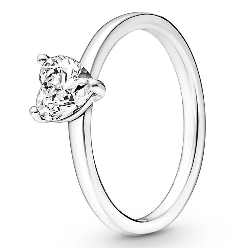 

Authentic 925 Sterling Silver Sparkling Heart Solitaire With Crystal Ring For Women Wedding Party Europe Fashion Jewelry