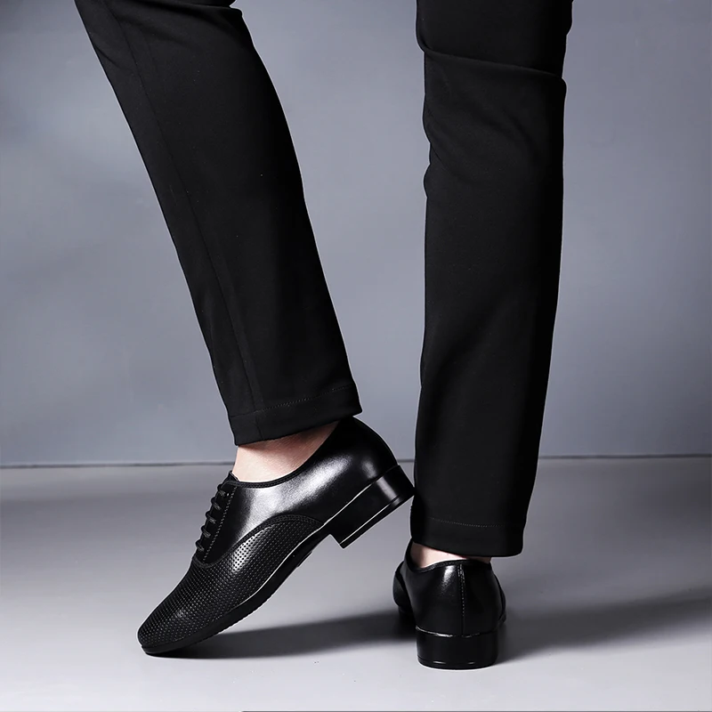 HROYL Ballroom Dance Shoes Genuine Leather Latin Dance Shoes Man Sneakers Jazz Bigger Size Breathable Waltz Salsa Dancing Shoes