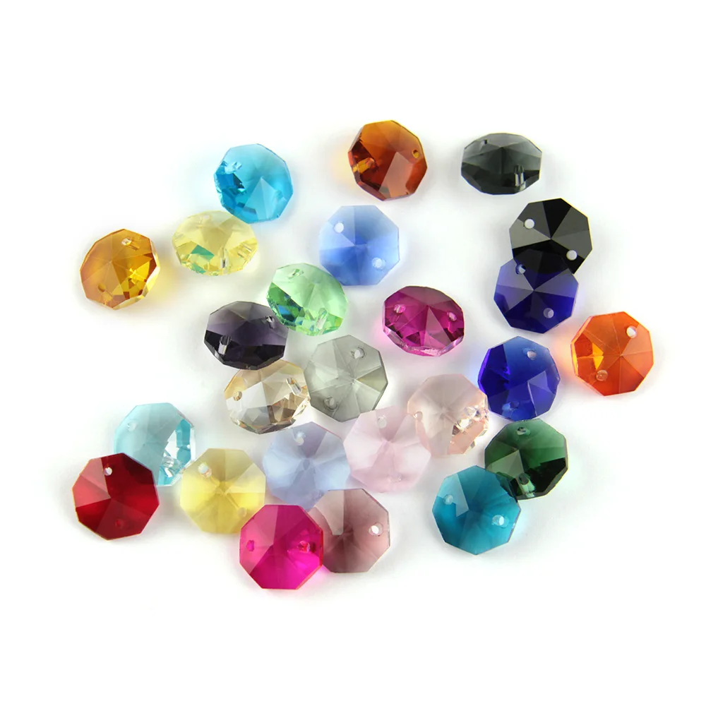 

Top Quality 20pcs Multicolor 14mm Crystal Octagonal Beads In Two Hole K9 Crystal Chandelier Parts Accessories DIY Wedding