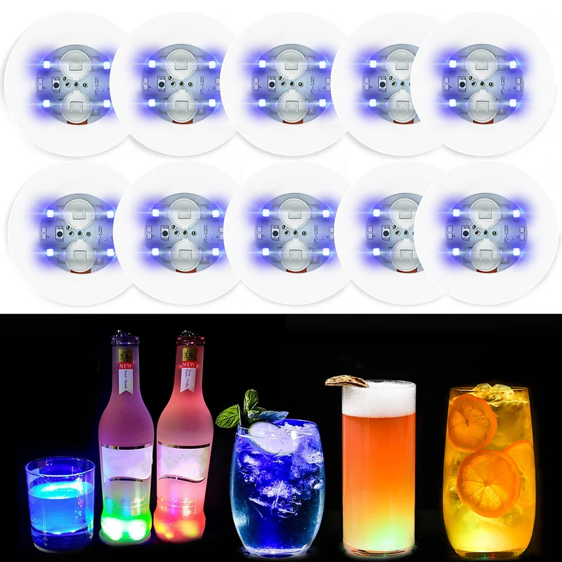 

10pcs Bottle Stickers Coasters Lights Battery Powered LED Party Drink Cup Mat Christmas Vase New Year Halloween Decoration Light