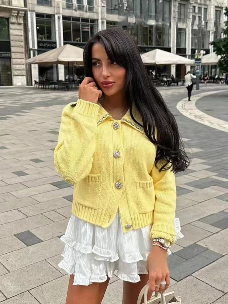 Женский однобортный вязаный кардиган SIYANG эластичный короткий свитер желтого