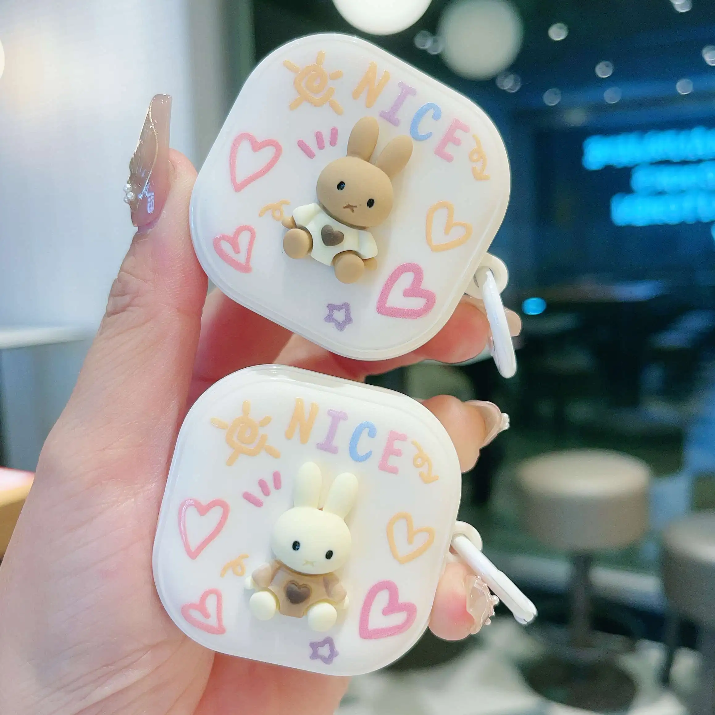 Фото Для Samsung Galaxy buds2 pro/buds 2/buds live/buds pro/buds fe чехол с милым мультяшным кроликом и подвеской, жесткий защитный чехол для наушников №1