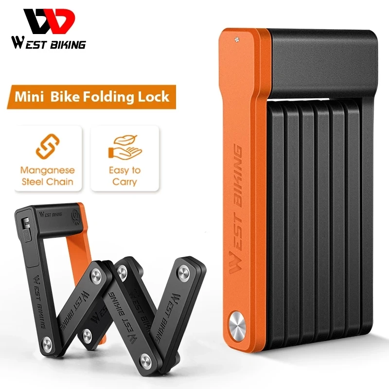 

WEST BIKING Mini Foldable Bike Lock MTB Road Bicycle High Security Anti-Theft Lock 3 Keys Scooter Electric Cycling Chain Lock