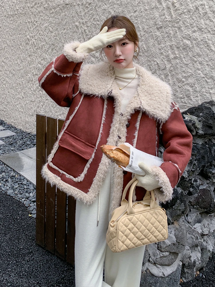 Ankela Red Small Man Верхняя одежда из овечьей шерсти зима 2024 новинка High Sense супер красивая