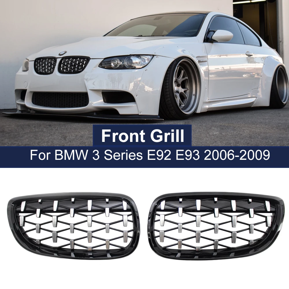 

Front Hood Kidney Grille Diamond Meteor Grill For-BMW 3 Series E92 E93 Coupe 2006-2010 Chrome Gloss Black Exterior Accessories