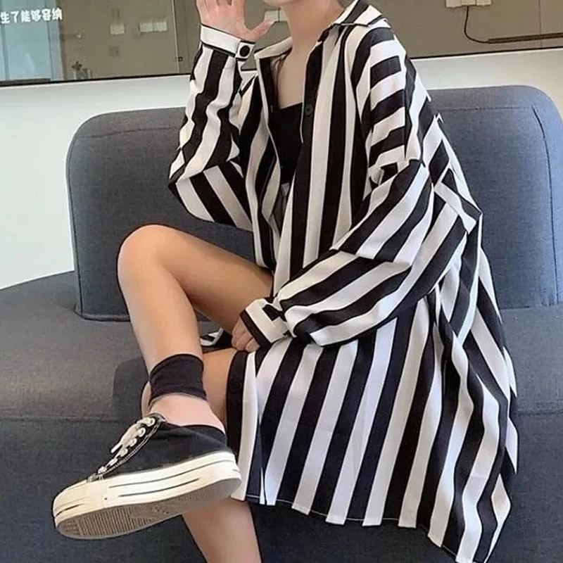 Женская рубашка с длинным рукавом и принтом в стиле Харадзюку | одежда