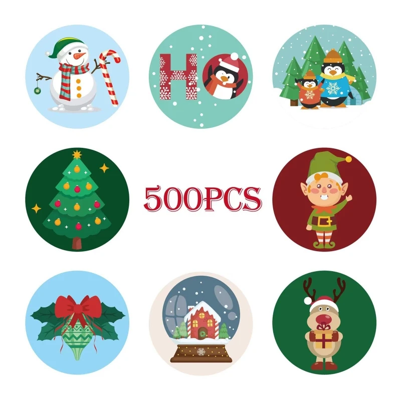 

500 шт., круглые рождественские наклейки для детей