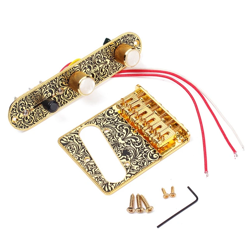 

6 Strings Saddle Bridge Plate, 3 Way Switch Control Plate, Neck Pickup Set For Fender Electric Guitars Replacement