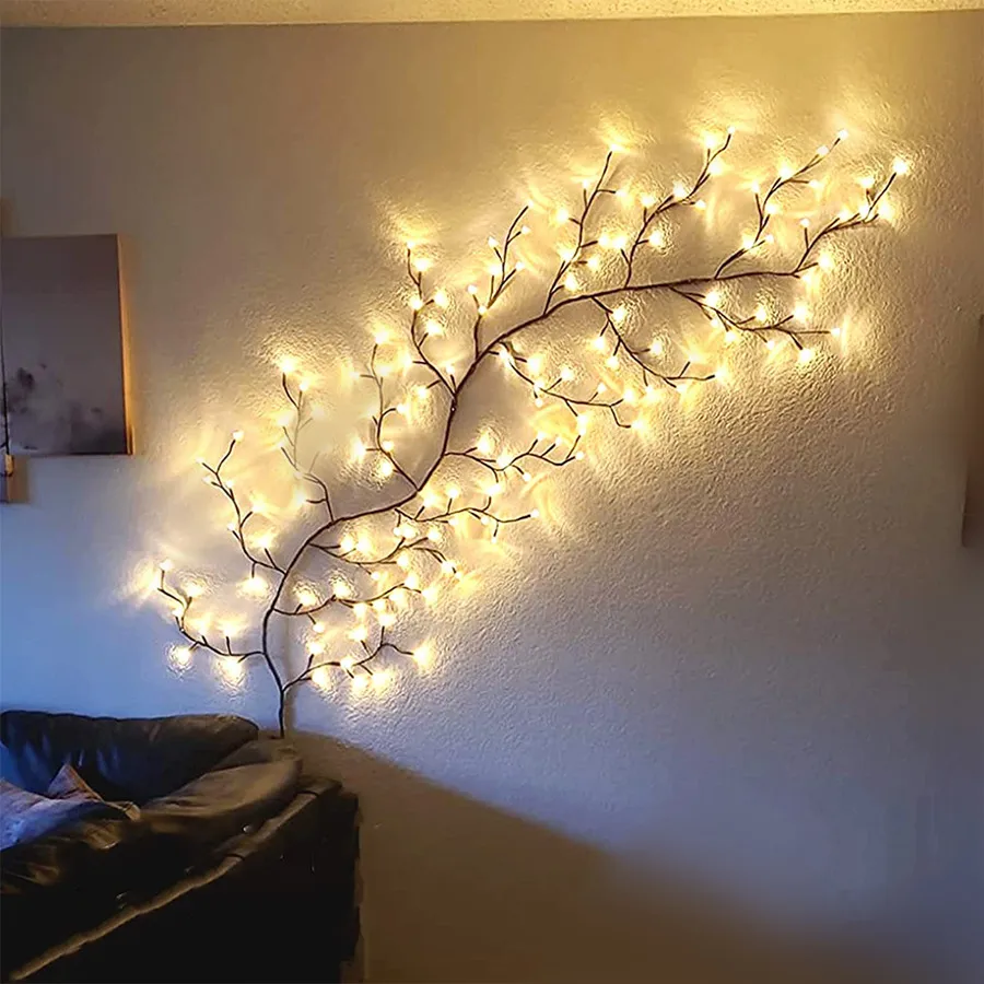 Flexible DIY Willow Vine String Lights Creative 2.3M 144 LEDs Christmas Fairy Lights Garland for Bedroom Wall Wedding Decoration