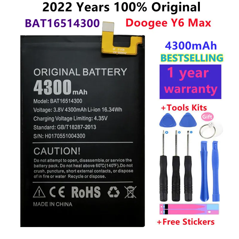 

Новинка 100%, оригинальный запасной аккумулятор Doogee Y6 Max BAT16514300, 4300 мАч, запчасти для смартфона, батарея, аккумуляторы + Бесплатные инструменты