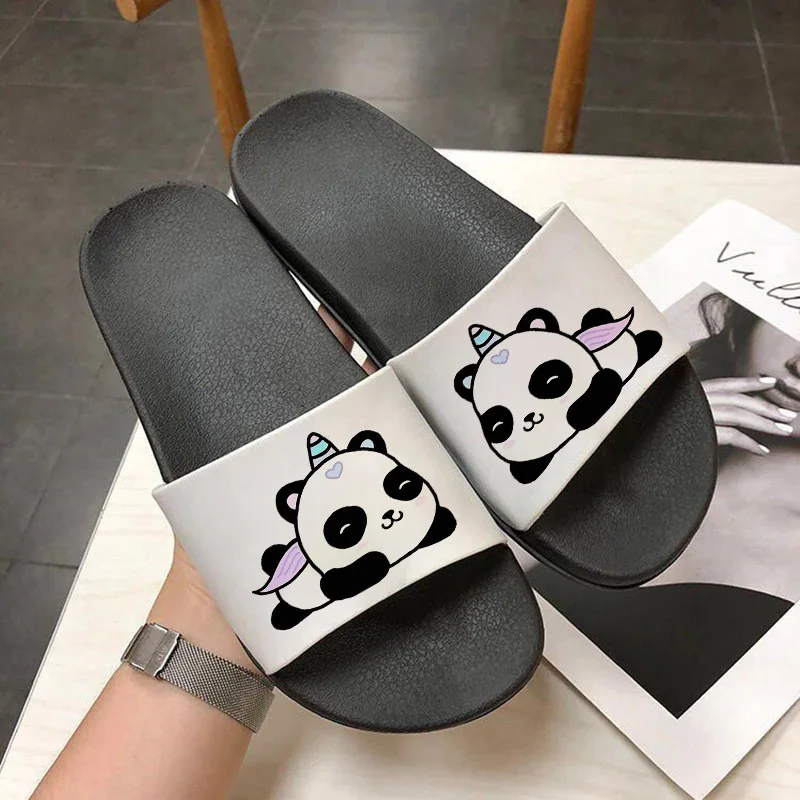 

Flat Shoes Beach Home Slipper Sandals For Women Bathroom Slippers Kawaii Panda Cartoon Print Couple Shoes Indoor Women Slippers