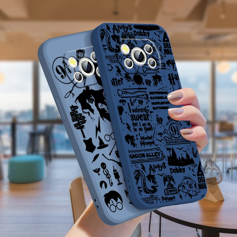 

Potters Harries Black Logo For Xiaomi POCO X4 M5S F4 M4 X3 F3 M3 C3 F2 X2 F1 Pro GT NFC 4G 5G Liquid Rope Silicone Phone Case