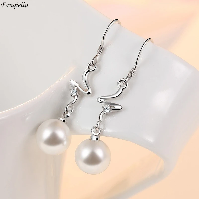 

Fanqieliu 925 Silver Needle New Crystal Jewelry Lightning Pearl Drop Earrings For Woman FQL23590