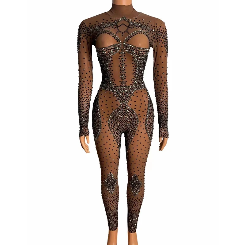 

Женский сценический черный Стразы эластичный прозрачный комбинезон вечерняя одежда для празднования дня рождения Сексуальная Женская коллекция