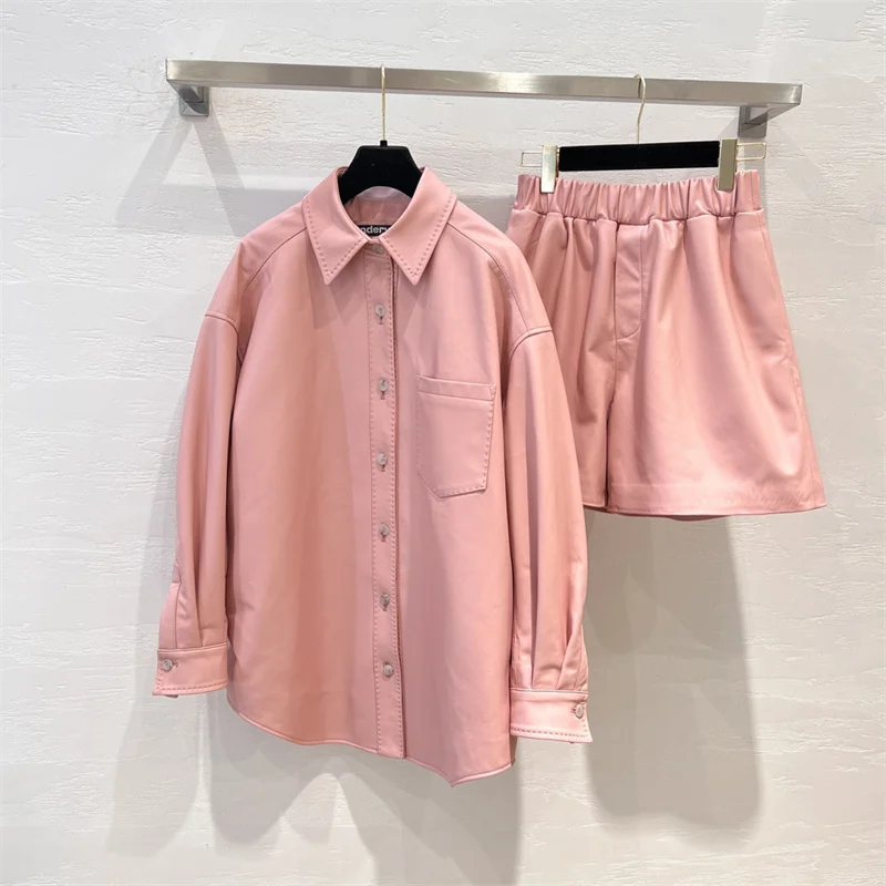 

Женский короткий пиджак и брюки из натуральной кожи, роскошный комплект из куртки и пальто из натуральной овечьей кожи, новинка 2022