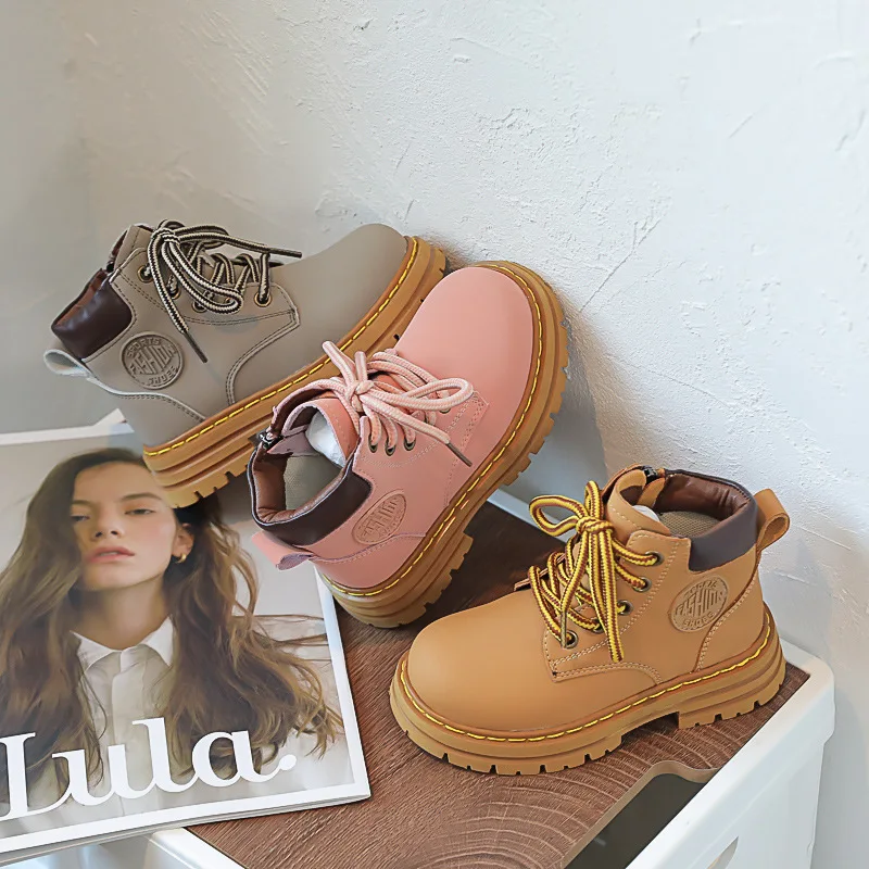 

Autumn Children Genuine Leather Boots Boys Quality Cowhide Handsome Short Boots Girls Anti-slip Waterproof Fashion Boots