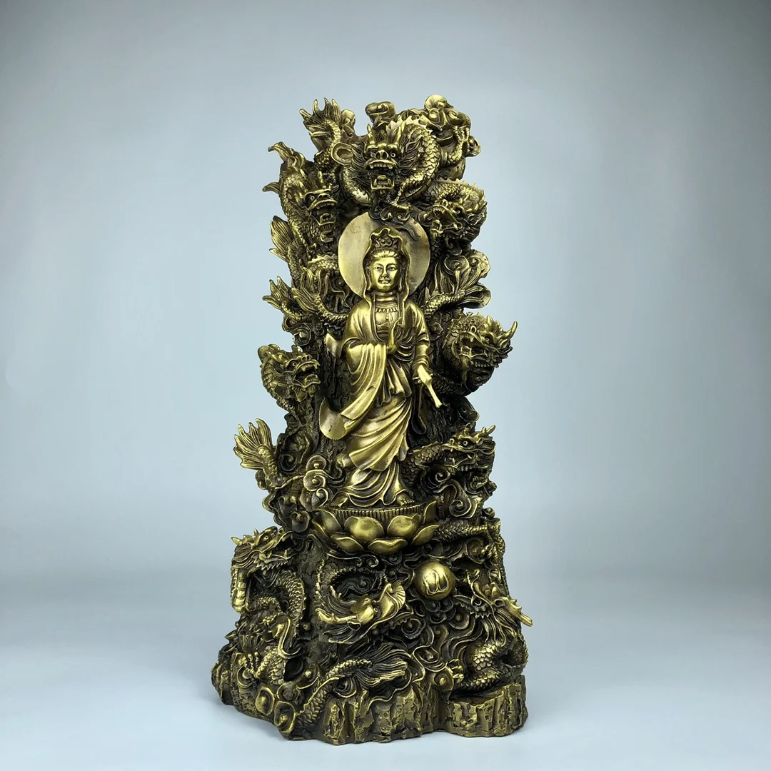

Chinese fine craft Avalokitesvara bodhisattva fighting nine Dragon Avalokitesvara home decorations