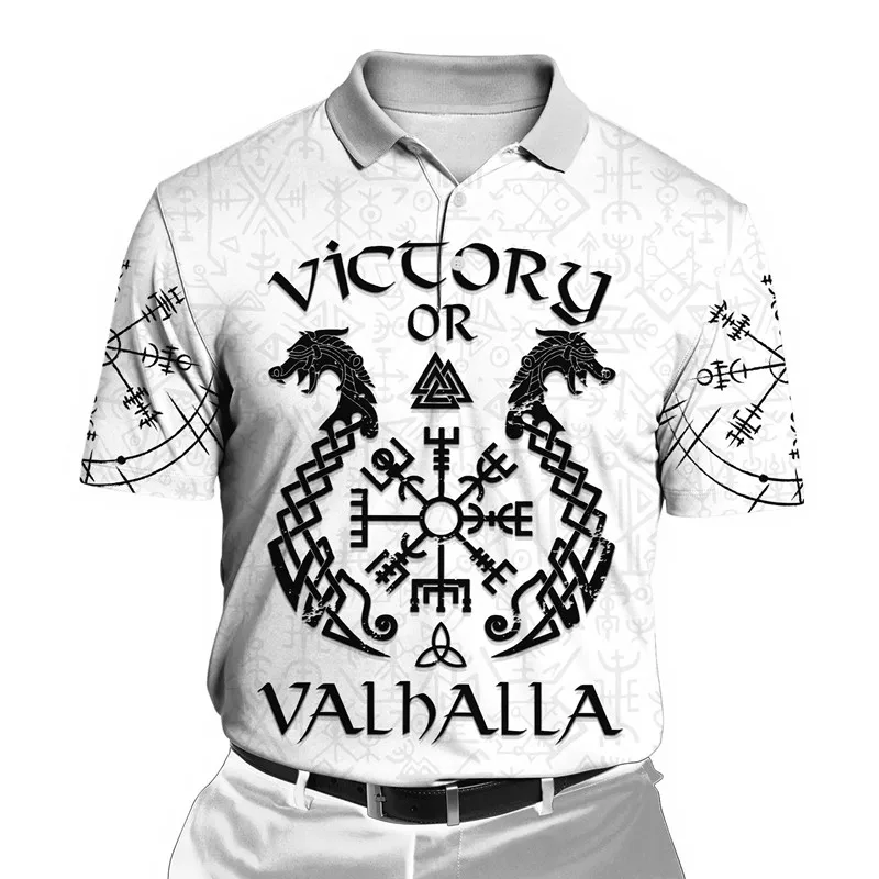 Fashion Viking Wolf Tattoo Dragon Symbol 3D Full body Print Men's Polo T-shirt Casual Polo Short Sleeve Shirt