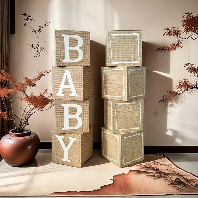 Фото Набор из 4 картонных блоков с принтом «BABY» для фотозоны на тему бохо, декора для детского праздника, фотосессии и вечеринки по случаю определения пола ребенка №2