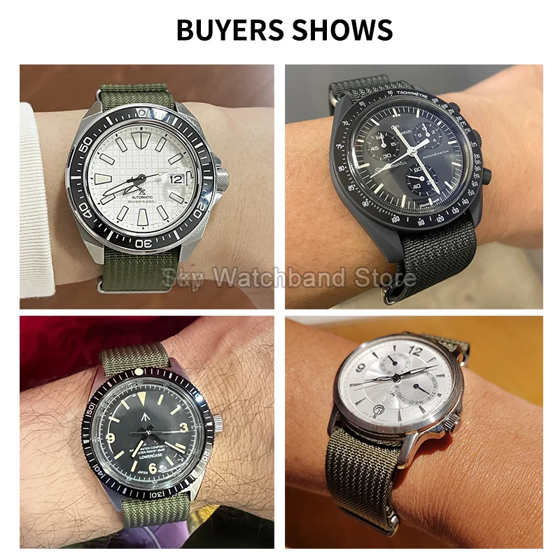 Фото Нейлоновый ремешок для часов Seiko Omega Tudor Seagull Casio, черный, армейский, зеленый, коричневый, красный, застежка из нержавеющей стали, дышащая, устойчивая к разрыву №3