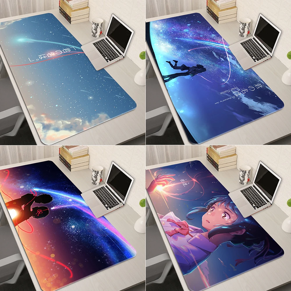 Японский коврик для мыши Your Name Anime XL Large Gaming 60x30cm Mousepad Gamer Durable Locking Edge Washable Otaku Computer Desk Mat.