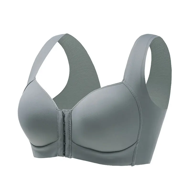 Large-size underwear women's big breasts and bare breasts gather to prevent sagging without rims vest-type front button bra