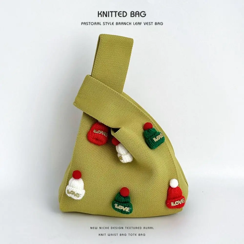 Модная рождественская шляпа с узлом на запястье шерстяная вязаная сумка принтом