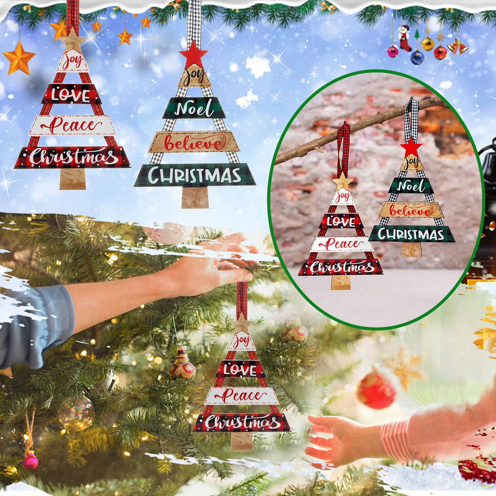 

Деревянное Рождественское украшение, красочные деревянные подвесные мини-украшения для рождественской елки, поделки «сделай сам», Рождест...