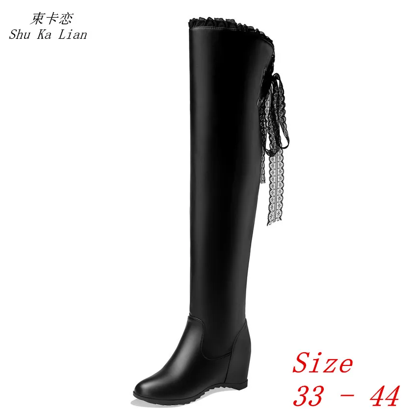 

Spring Winter Wedges Women Over the Knee Boots Height Increasing High Heel Woman Thigh High Boots Small Plus Size 33 - 43