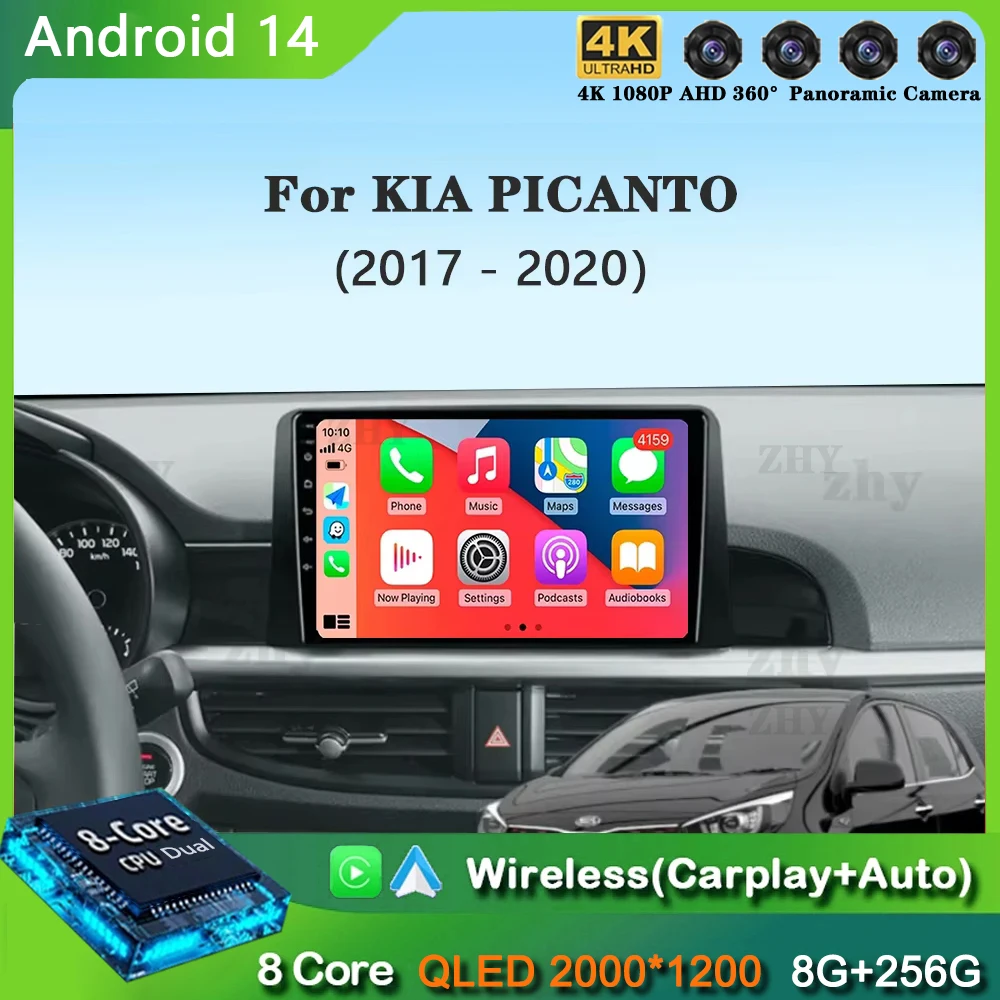 Android 14 для Kia Morning 3 Picanto 2016-2020 2K QLED автомобильное радио мультимедийный видеоплеер GPS