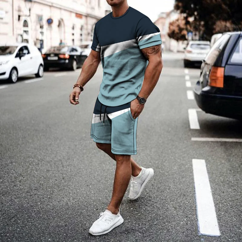 Men's Joggers Short Sleeve Tracksuit  2 Piece Set Fashion O-Neck Running T-Shirt Man Oversized Casual   Sportswear Top Suit